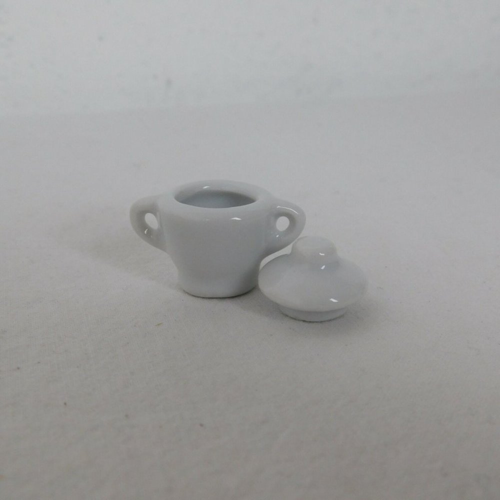 Porcelain 13 Piece Mini Miniature White w/Flower Basket Tea Set Teapot Dolls - Picture 5 of 11